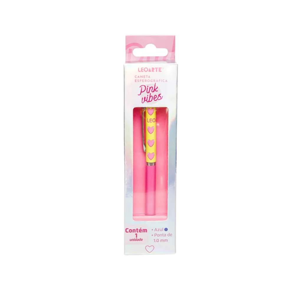 Caneta Coração Pink Vibes - Tinta Azul Caixa com 1 unidade Leoarte Leo&Leo Leonora - 97912