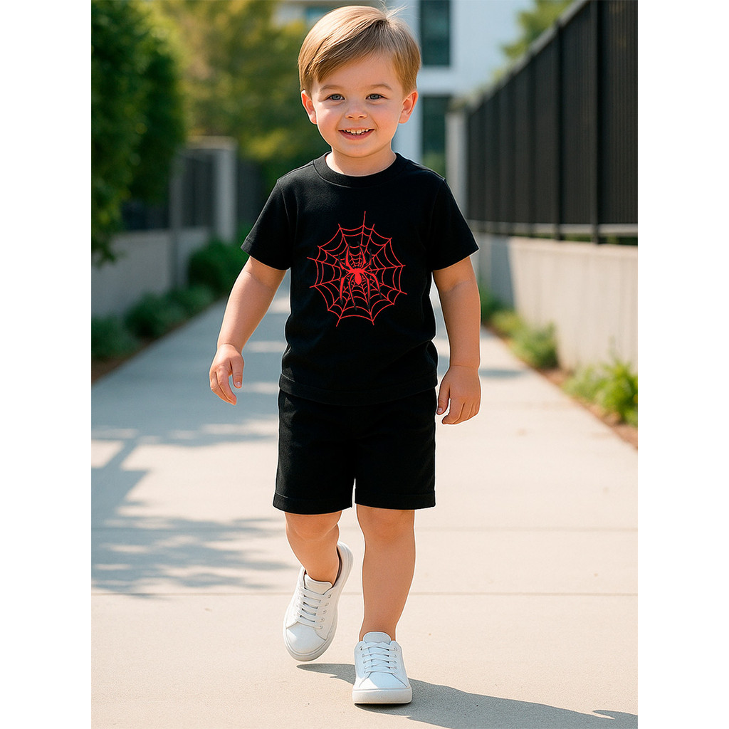 Conjunto Camiseta Bermuda Infantil Estampa Aranha Lançamento Moderno Algodão Premium