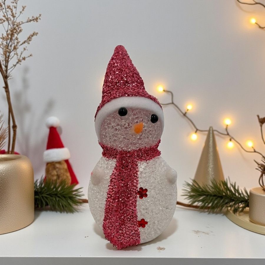 Enfeite Decorativo de Natal com Luz - Boneco de Neve com Cachecol - Rosa - 24cm - 1 unidade - Rizzo em Oferta na Shopee