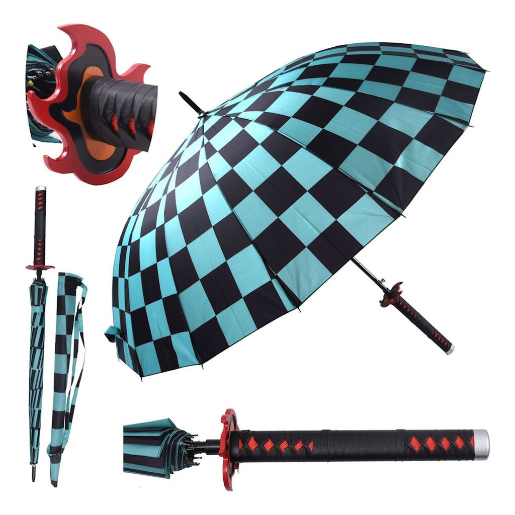 Guarda Chuva V2 Demon Slayer Cabo O-Katana Tanjiro Kamada Suporte Mesa