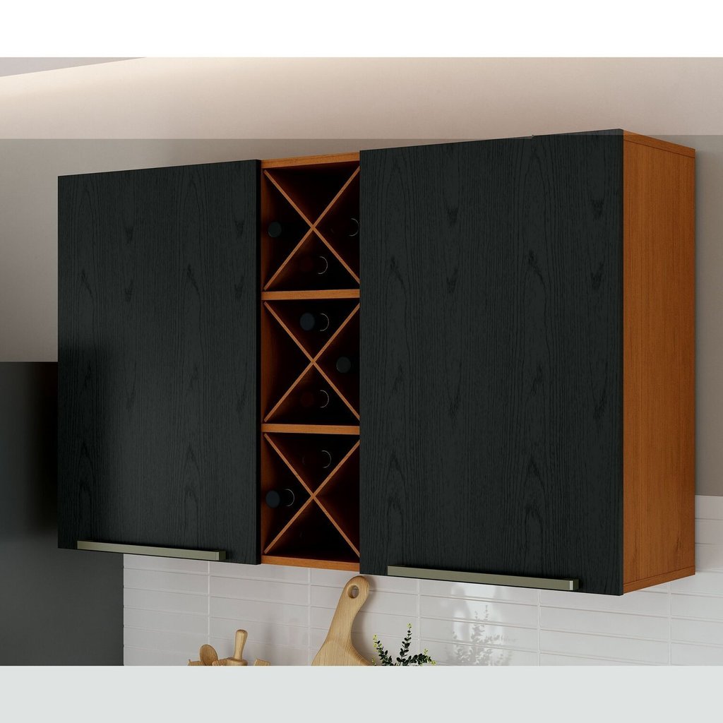 Armário Aéreo Duplo com Garrafeiro 120cm Favorita Cinamomo/Preto em Oferta na Shopee