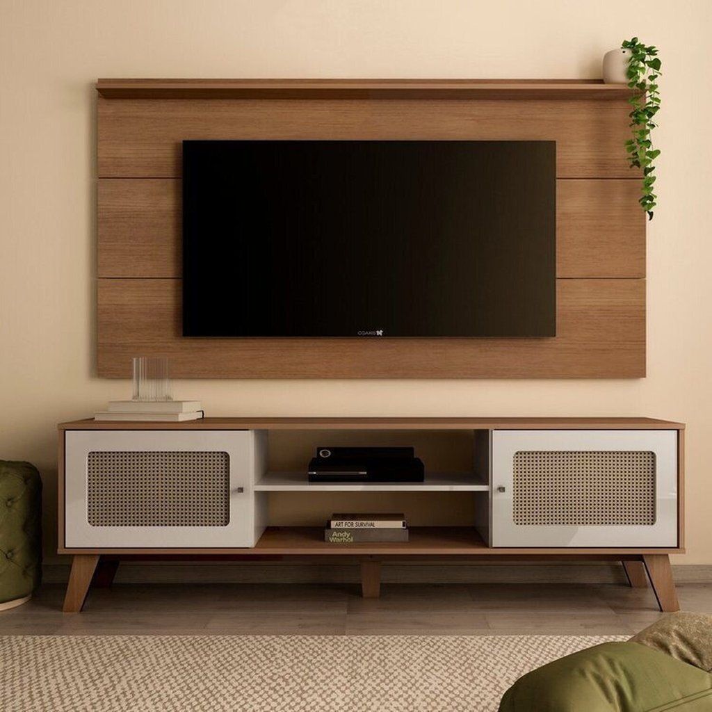 Rack Painel com Suporte para Tv até 60 Polegadas 153cmx180cm Marrom Cinamomo/Off White Cinamomo/Off White