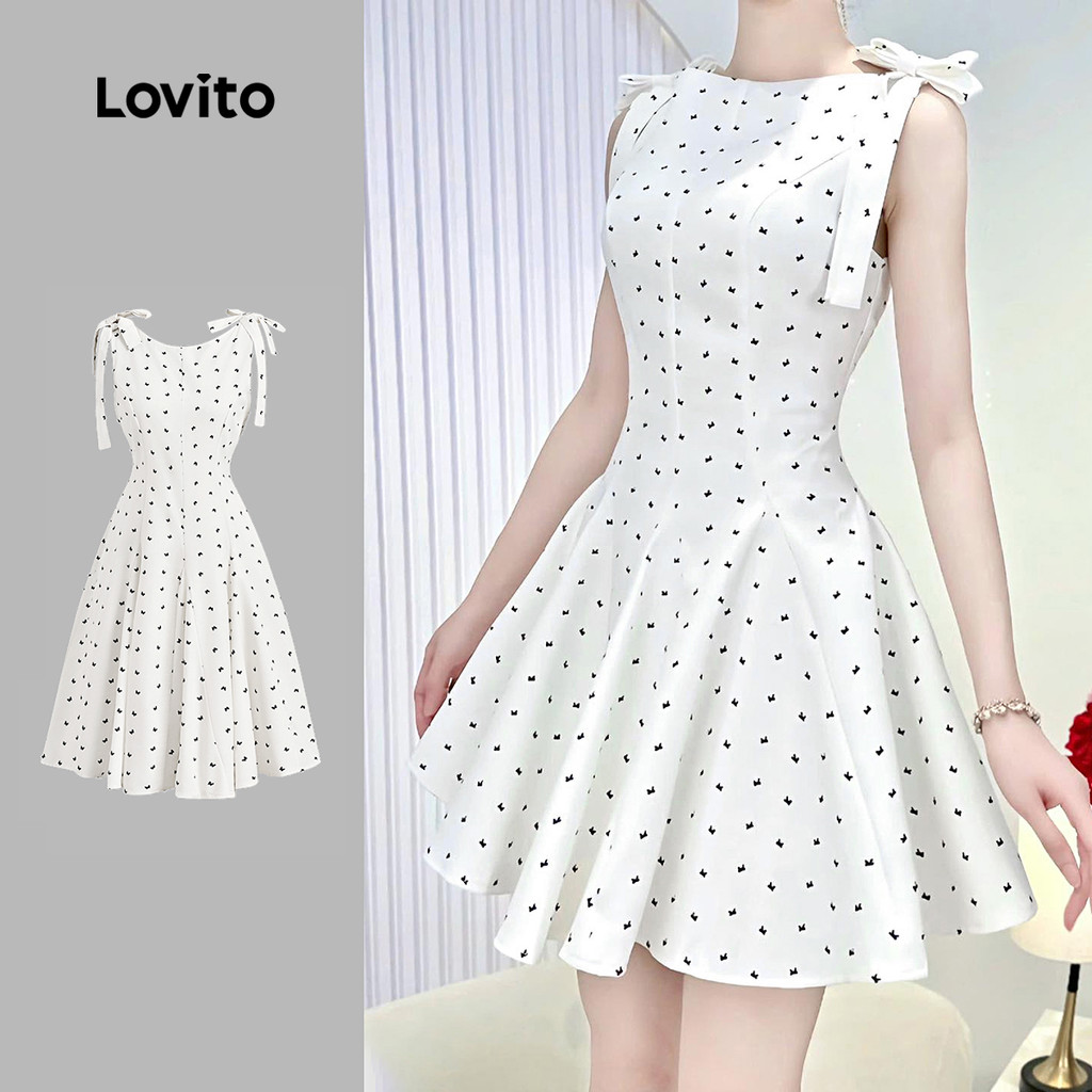 Lovito Vestido Casual de Alfaiataria com Pregas Laço Primavera/verão Preto e Branco para Mulheres L154ED180 em Oferta na Shopee