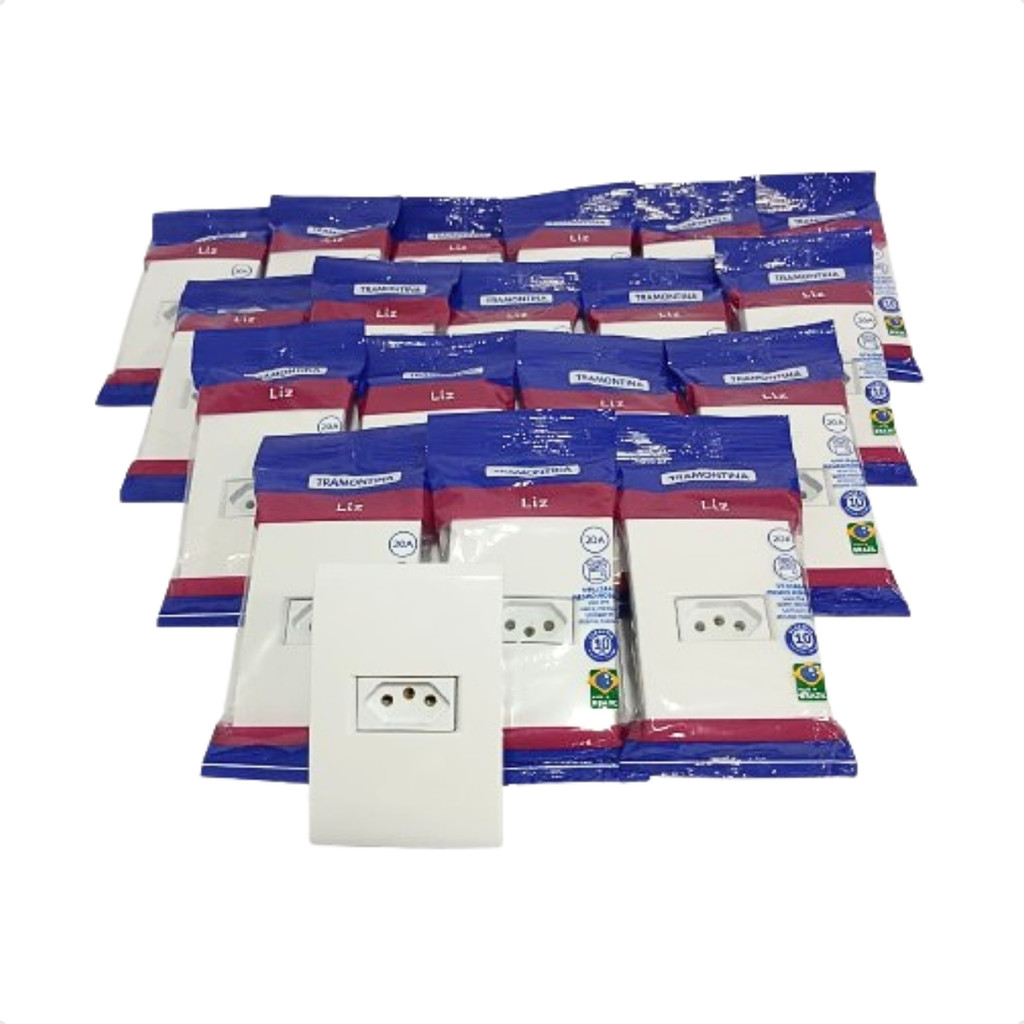 Kit 20 Tomada Simples 20A 4x2 Branco Embutir Liz Tramontina