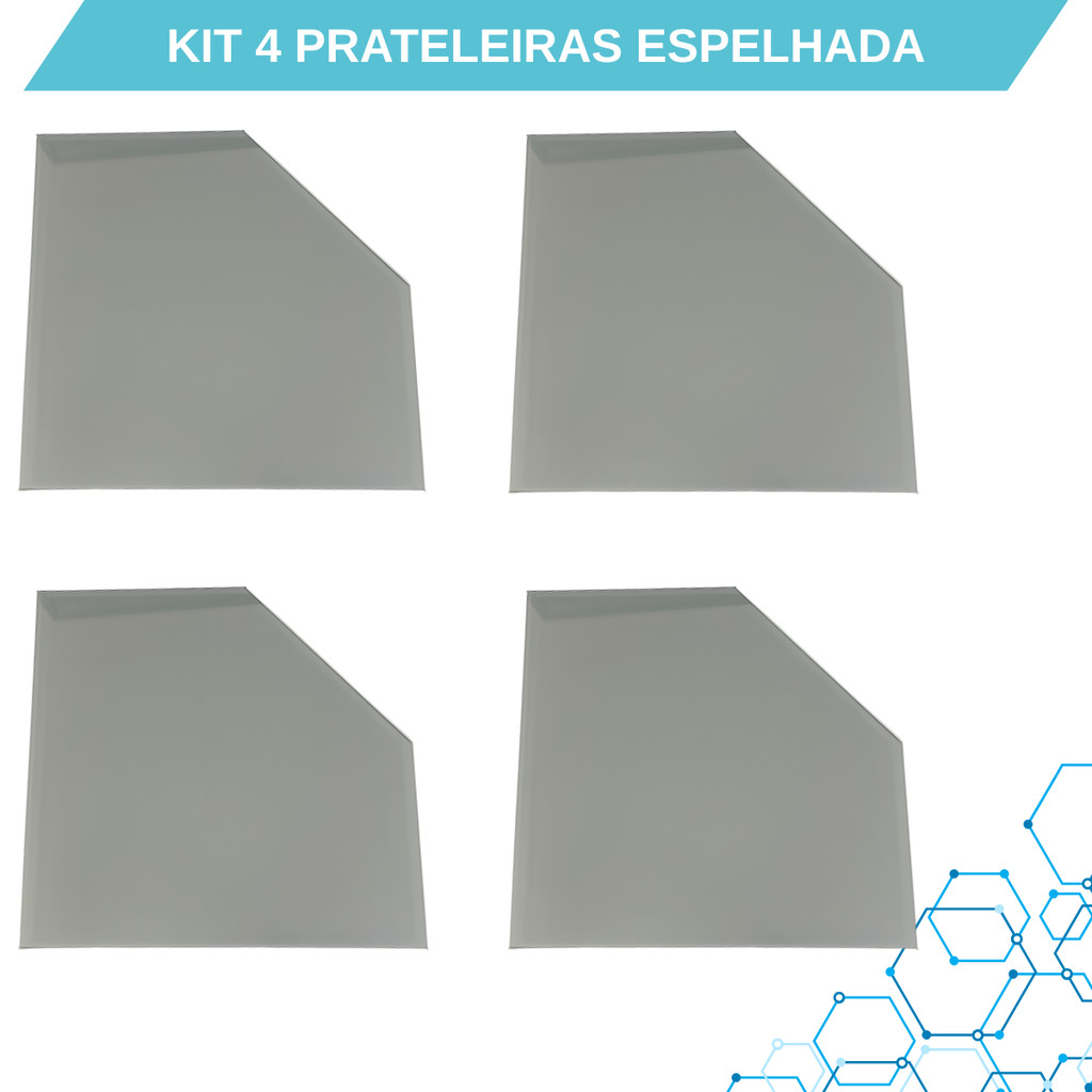 KIT 4 PRATELEIRAS DE CANTO ESPELHADA  PRATA 25X25 8MM
