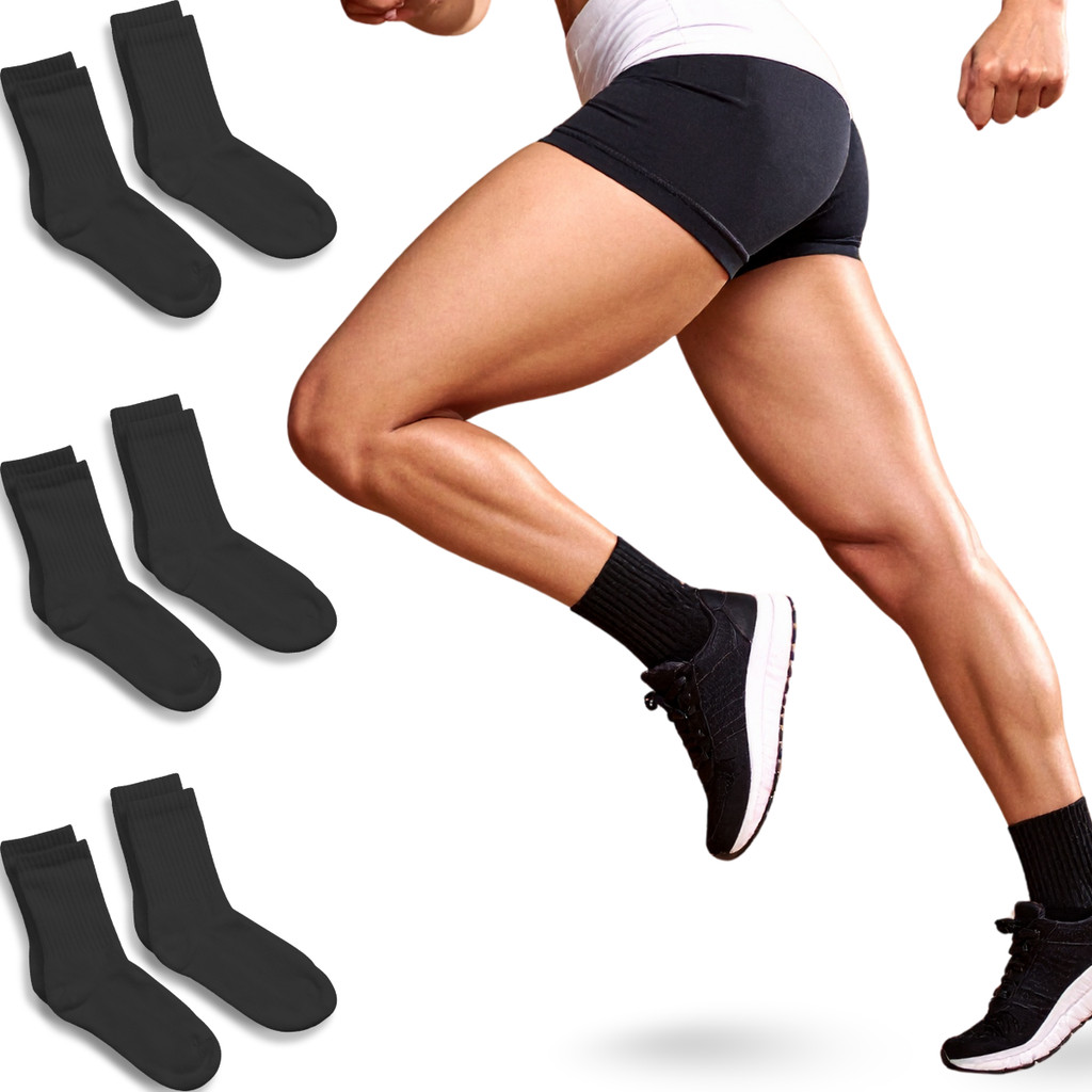 Kit 6 Pares Meia Preta Alta Feminina Esportiva Academia
