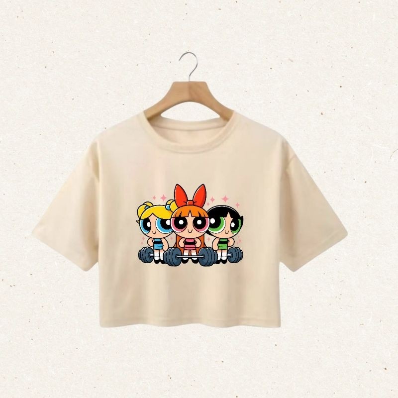 Cropped Camiseta Feminina Algodão Super Poderosas Academia Manga Curta Confortável
