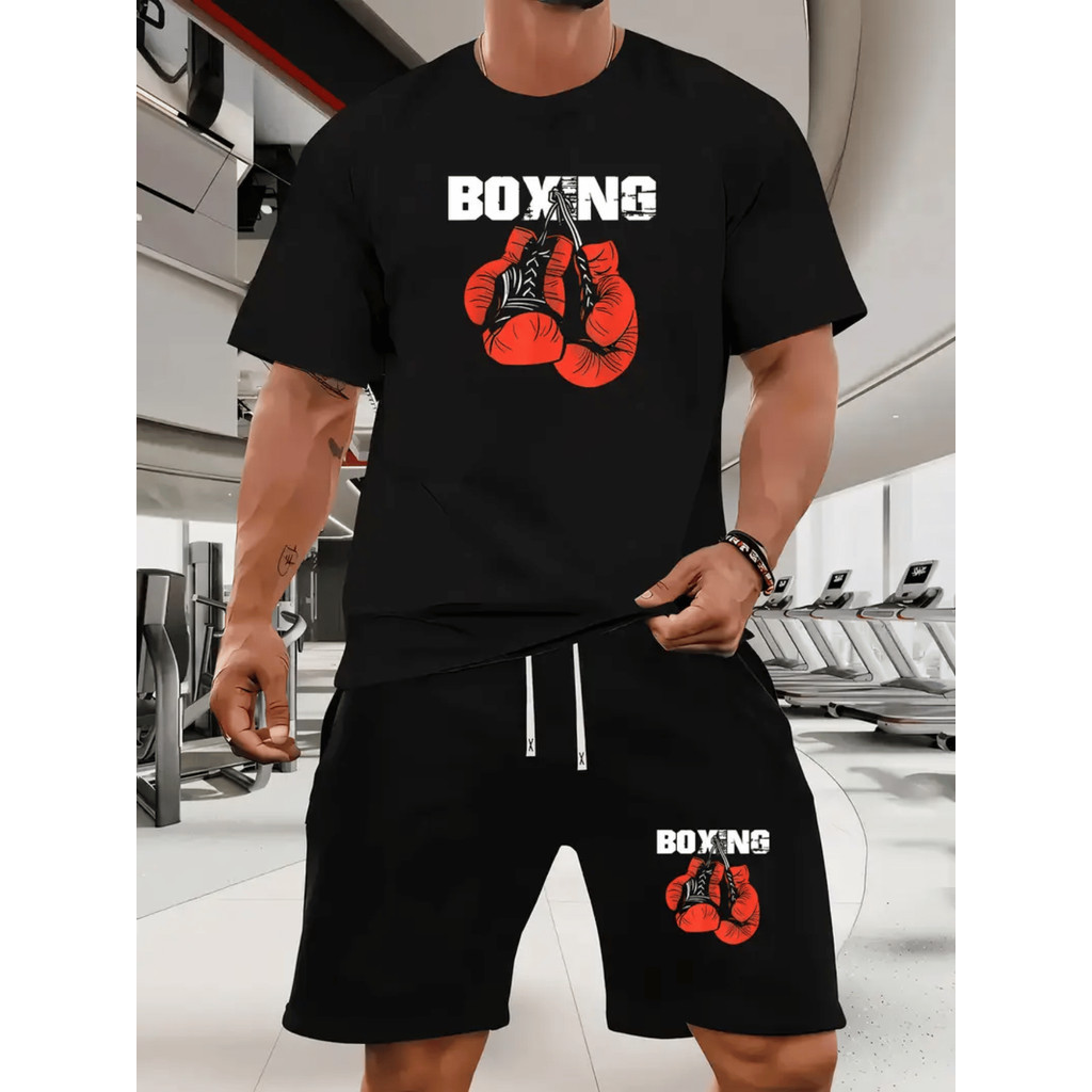 Conjunto Streetwear Luvas Boxing Camiseta oversized Malha 100% Algodão + Shorts Tactel
