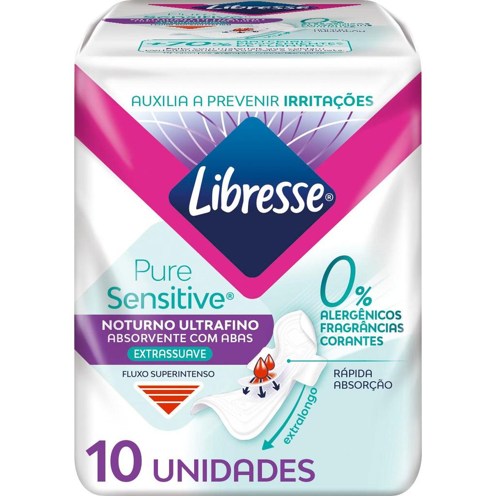 Absorvente Noturno com Abas Libresse Pure Sensitive Ultrafino 10 unidades em Oferta na Shopee