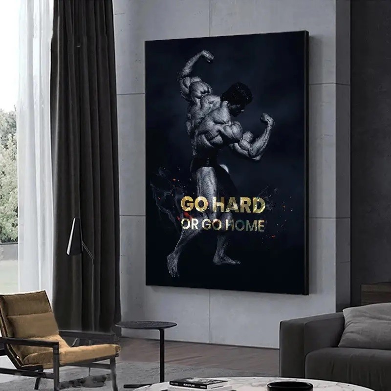 Quadro decorativo 1 peça 90x70 Arnold Academia Músculos Bodybuilding Olímpia motivação go hard para quarto sala