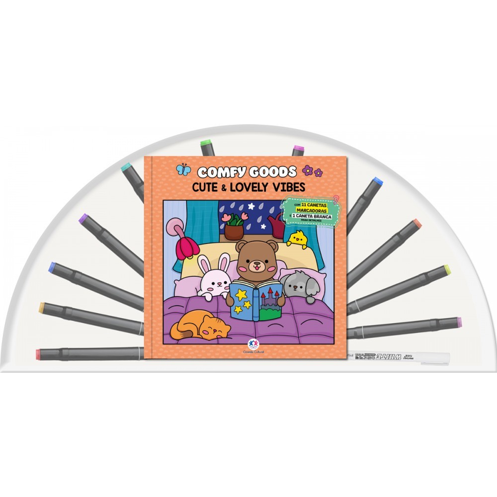 Livro Cute and lovely vibes - Livro para colorir com 12 canetinhas em Oferta na Shopee