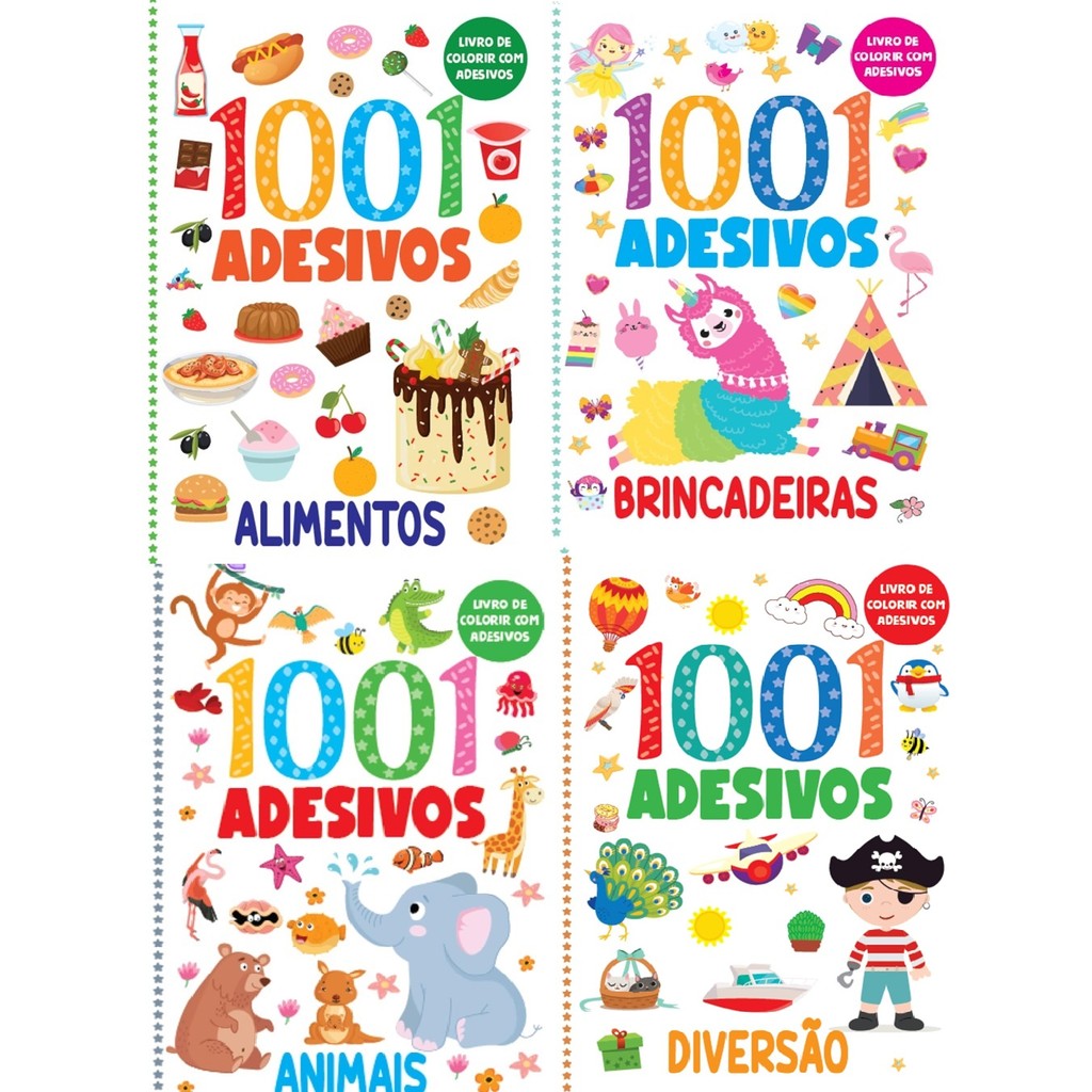 Livro de Colorir com Adesivos - 1001 Adesivos - 4 temas