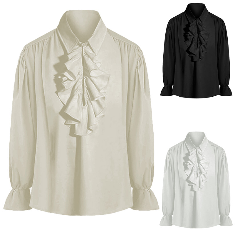 Camisa Gótica De Halloween Com Gola De Renda , Fantasia Medieval De Manga Comprida Babados E Retrô De Cor Sólida Para Fe