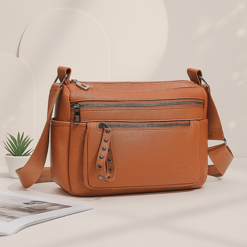 Bolsa Feminina Transversal de Ombro em Couro Sintético com Zíper e Múltiplos Bolsos 2729 em Oferta na Shopee