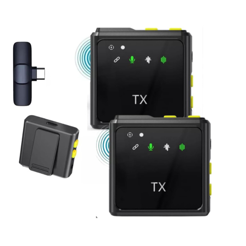 Microfone Sem Fio Duplo Tx Lapela Celular Tipo C E Iphone Contra Ruido Novo Live - Lion Shop