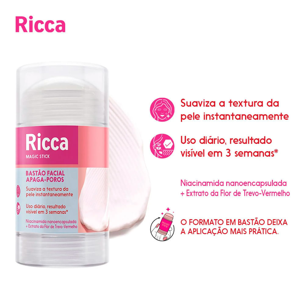 Detalhes do Bastão Facial Ricca Magic Stick Apaga Poros