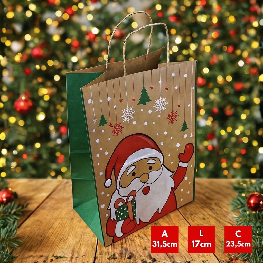 40 SACOLAS NATAL KRAFT SANTA CLAUS 23,5X17X31,5CM 2226 (LC) NATAL 2025(CHOCO)