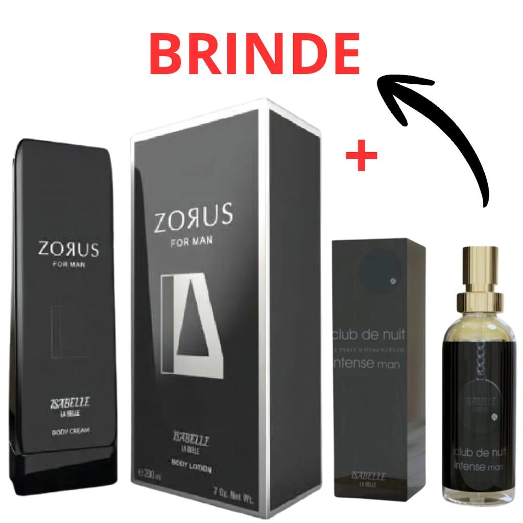 Kit Creme Bisnaga Zorus e + Perfume Arabe Club de Nuit Intense Man 15ml Hidratante Corporal 200ml