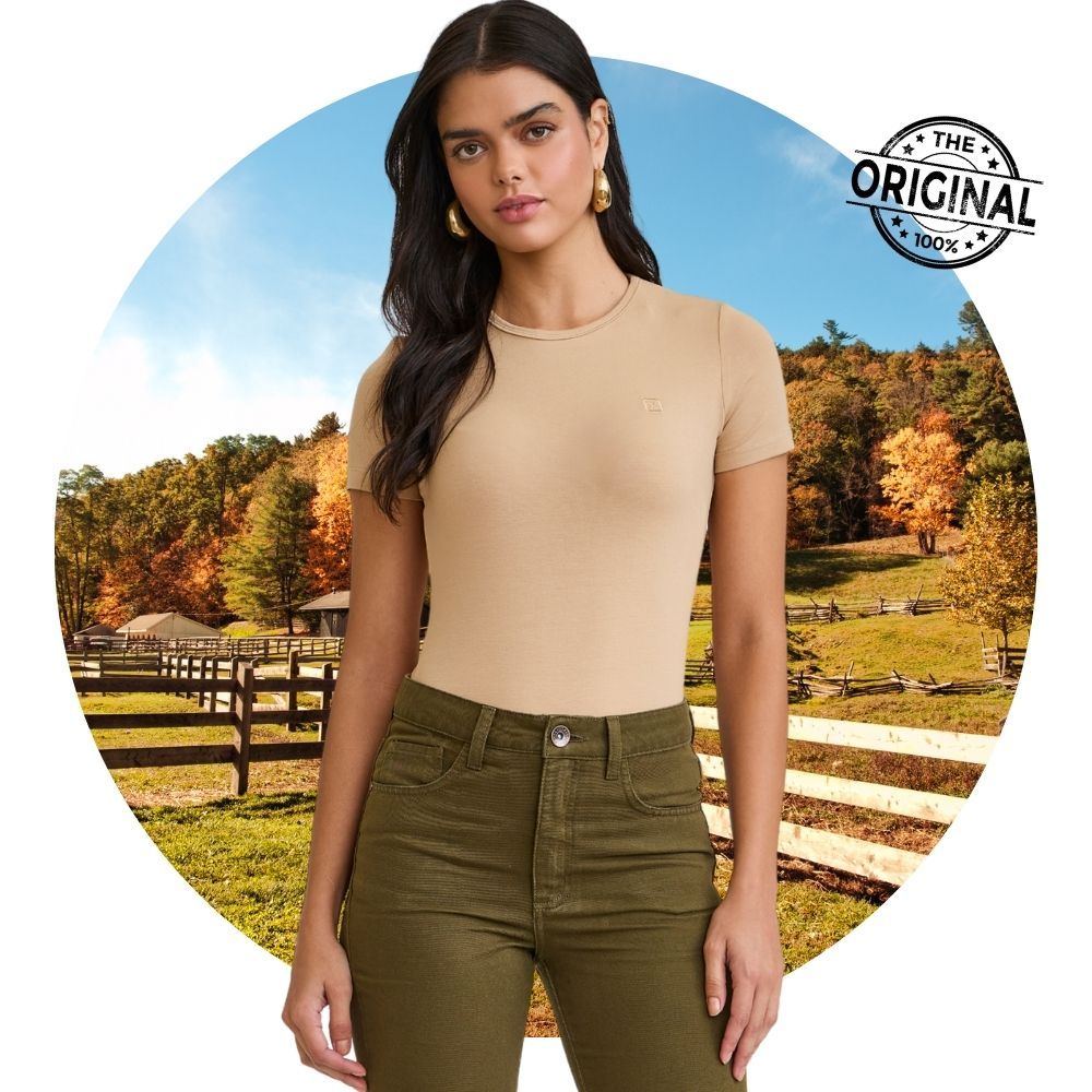 Camiseta Macia E Confortável Feminina TXC Oficial Viscose com Elastano Gola Redonda Bege
