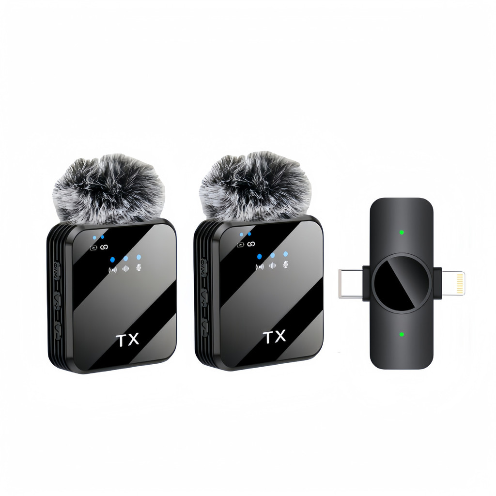 Microfone Lapela Duplo Sem Fio Para iPhone/Android 2em1 Profissional Magnético Redução de Ruído