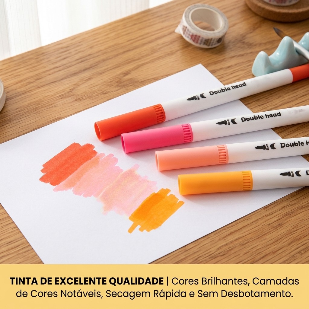 Marcador Hidrográfico Cores Intensas Caneta Dual Brush Ponta Dupla Canetinha Desenho 12 24 36 48 60 Cores Linha — imagem 2 de 2