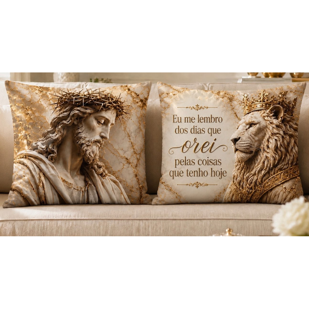 Kit 2 Capas de Almofadas Familia Leão de Deus fofinha 45x45 - Estampada Decoração Sala — imagem 2 de 2