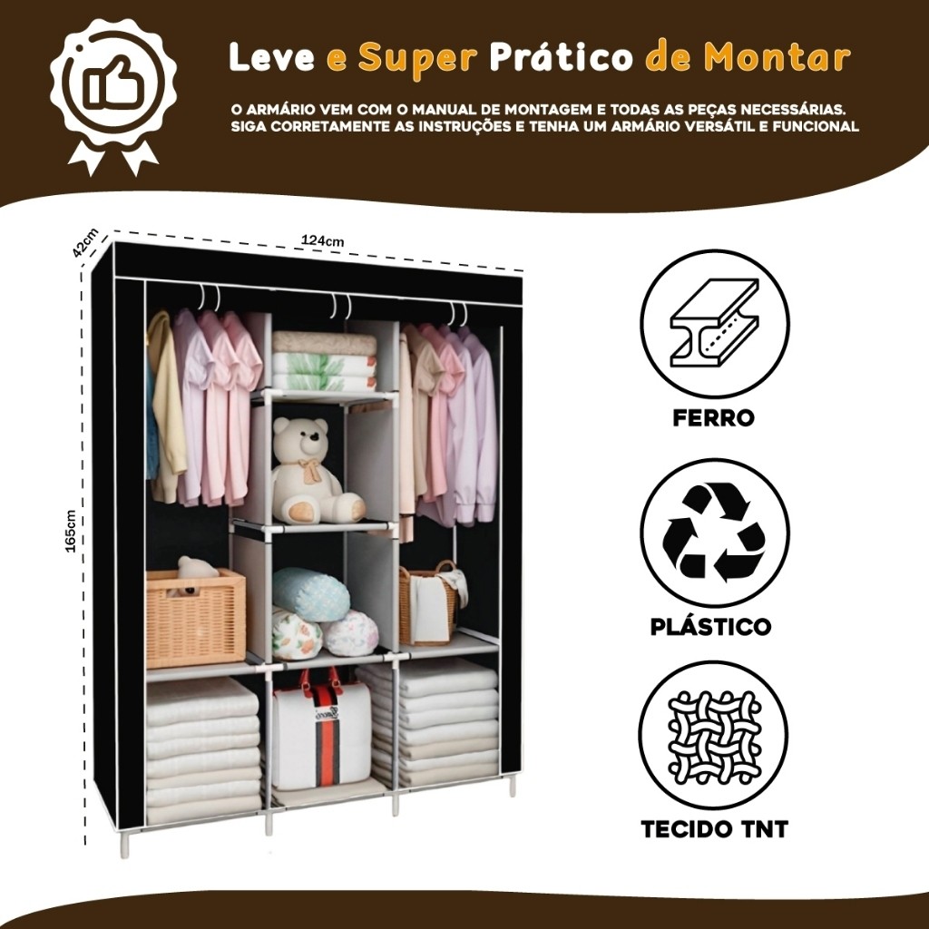 Guarda Roupa Dobrável Organizador De Armário Grande