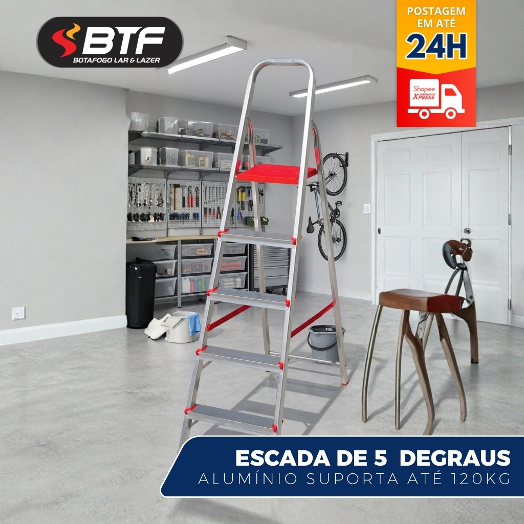 Escada Alumínio Lar Lazer 5 Degraus Botafogo