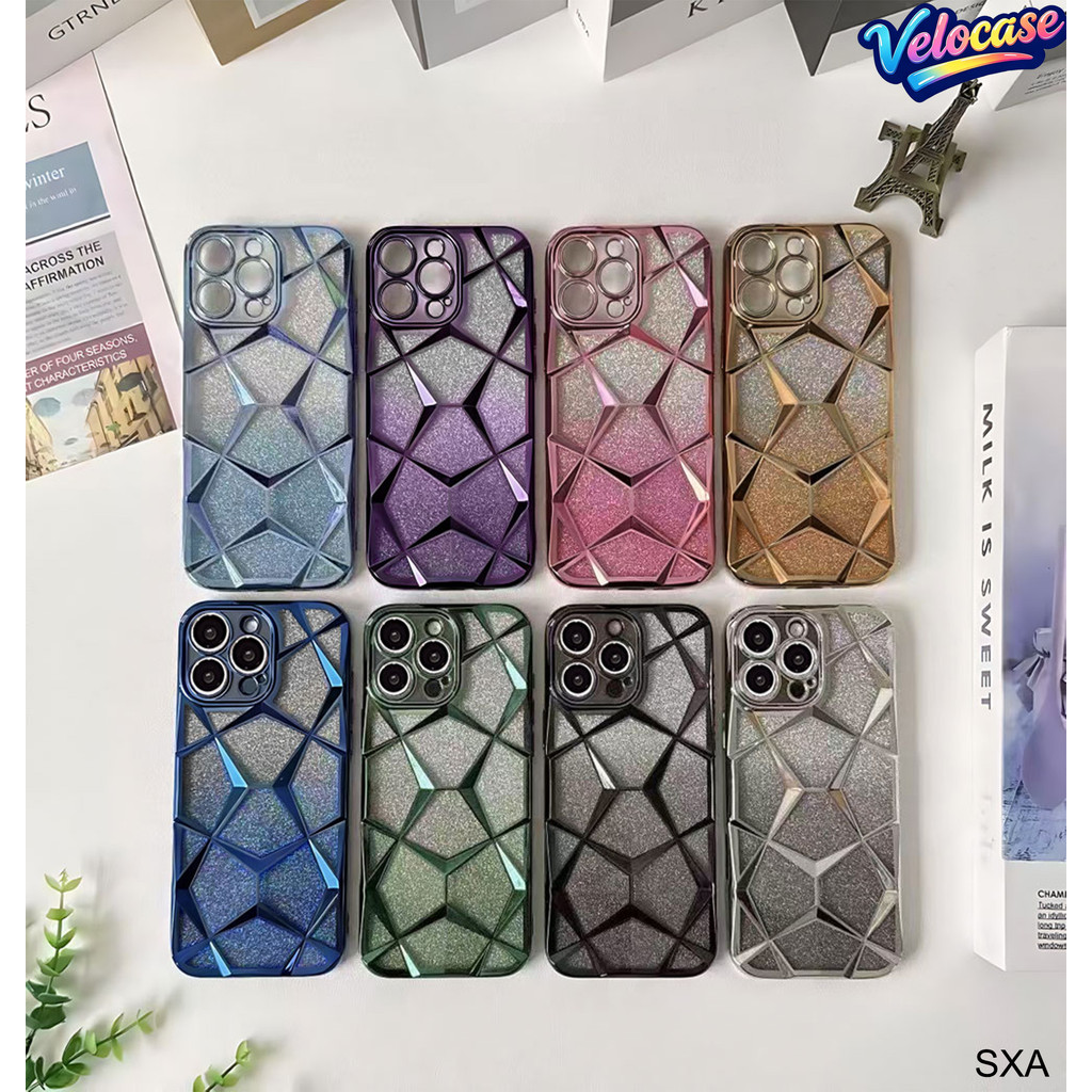 Capinha Glitter Bling luxo Para Samsung Galaxy A17 A16 A15 A14 A07 A06 A56 A36 A26 4G 5G 3D Geométrica Brilhante 8807