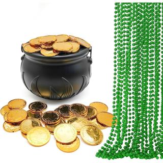 Conjunto de 119 Peças de Acessórios para Festa do Dia de São Patrício, Caldeirão Preto, 100 Moedas Falsas de Plástico co