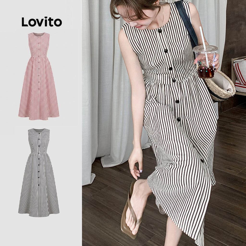 Lovito Vestido Casual com Botões Estampa Primavera/verão para mulheres LK5ED997