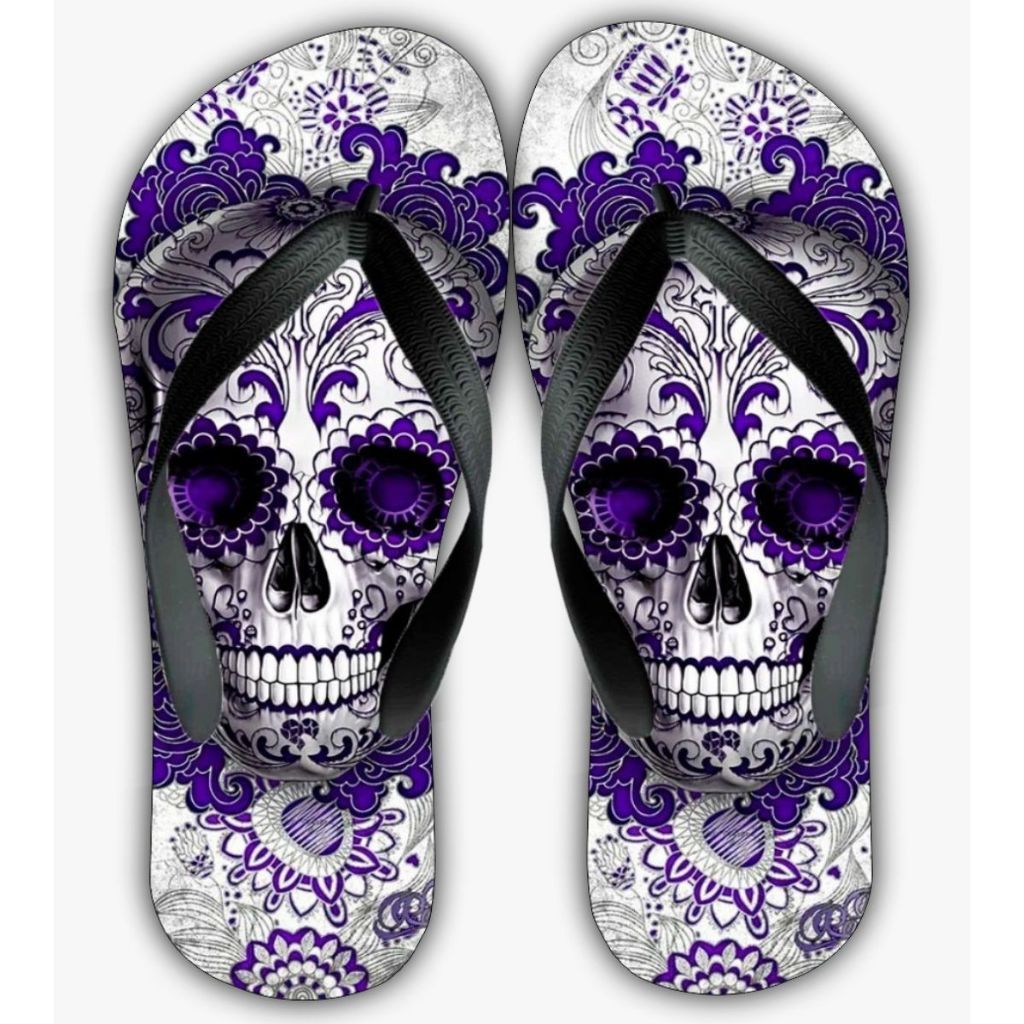 Chinelo feminino caveira mexicana antiderrapante confortável leve estampado estilo boho Estilo em todos os momentos