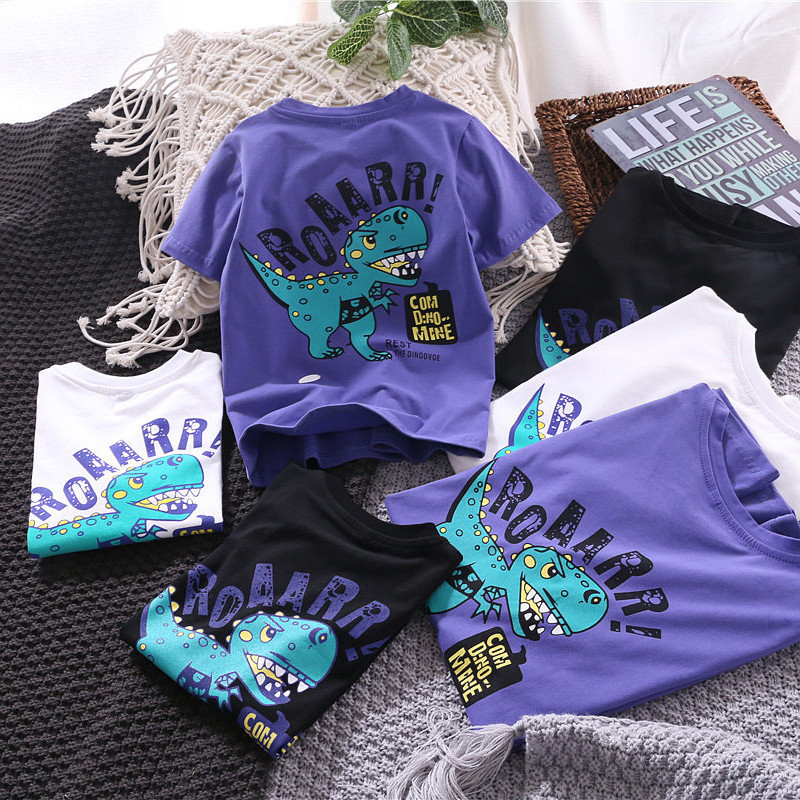 Pai-filho usar meninos meninas dinossauro impressão camiseta de manga curta verão crianças algodão puro