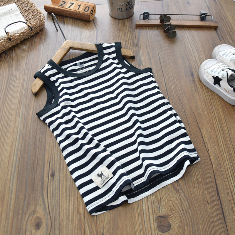 Meninos Ultra-fino Sweatcloth puro algodão listrado colete camiseta infantil leve casa dormir Bottoming exterior