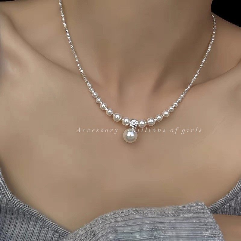 colar colar femenino [Billion Girl] Colar de pérolas de Metal de alta qualidade feminino francês retrô exclusivo colar v