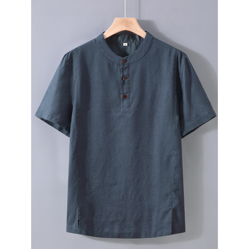 High-End francês chuva orvalho puro linho de manga curta camiseta linho verão novo estilo chinês 100% linho completo cam