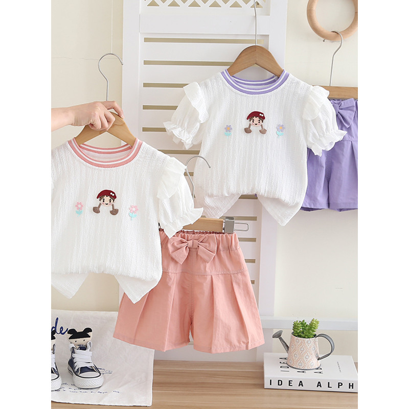 Meninas ternos de verão 2026 novo estilo moda crianças verão roupas infantis influenciador moda bebê roupas de manga cur