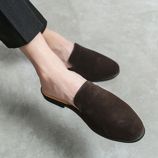 Baotou meia chinelos masculino verão respirável um Pedal sapatos de couro sem salto masculino moda Casual preguiçoso chi