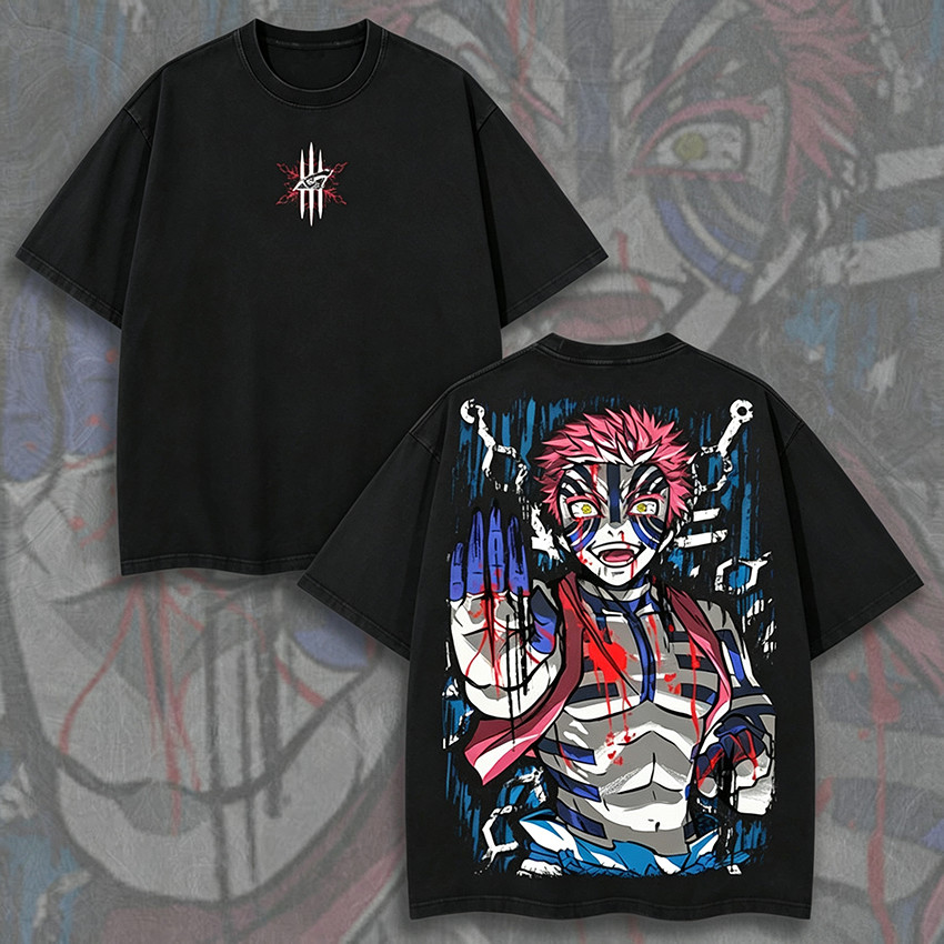 Camiseta Masculina Feminina Oversized Estampa Akaza O Lua Superior 3 Demon Slayer Camiseta Streetwear Anime Estampa