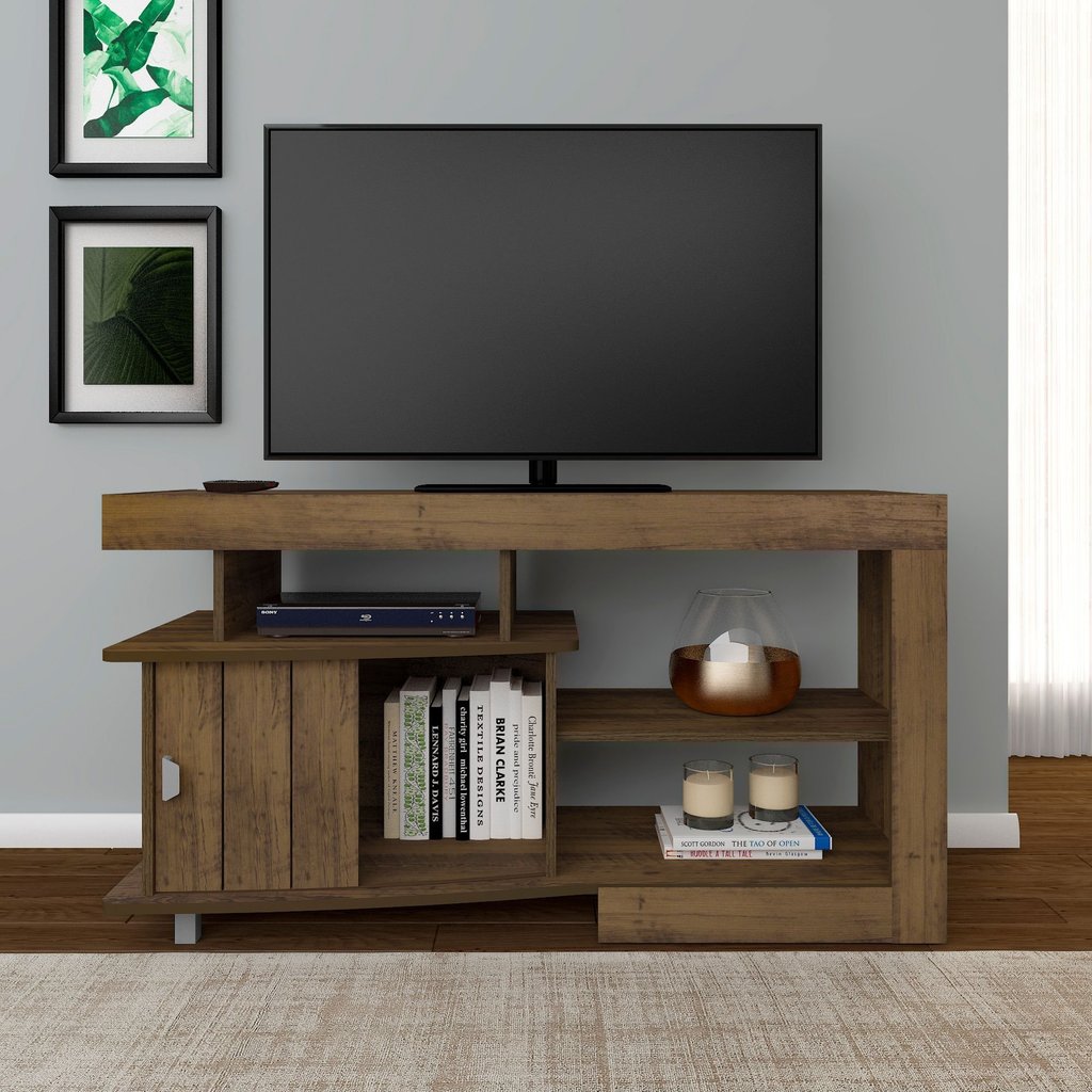 Rack Moderno para TV até 50 Polegadas MDF 122cm 1 Porta Royal Marrom Pinho