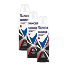Kit 3 Desodorante Antitranspirante Rexona Antibacterial + Invisible Aerosol 150ml
