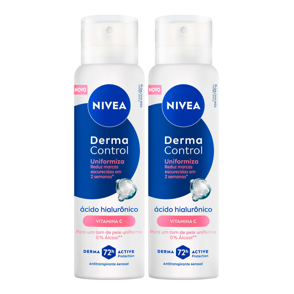 Kit 2 Desodorante Nivea Derma Control Uniformiza 72h Antitranspirante Aerossol 150ml