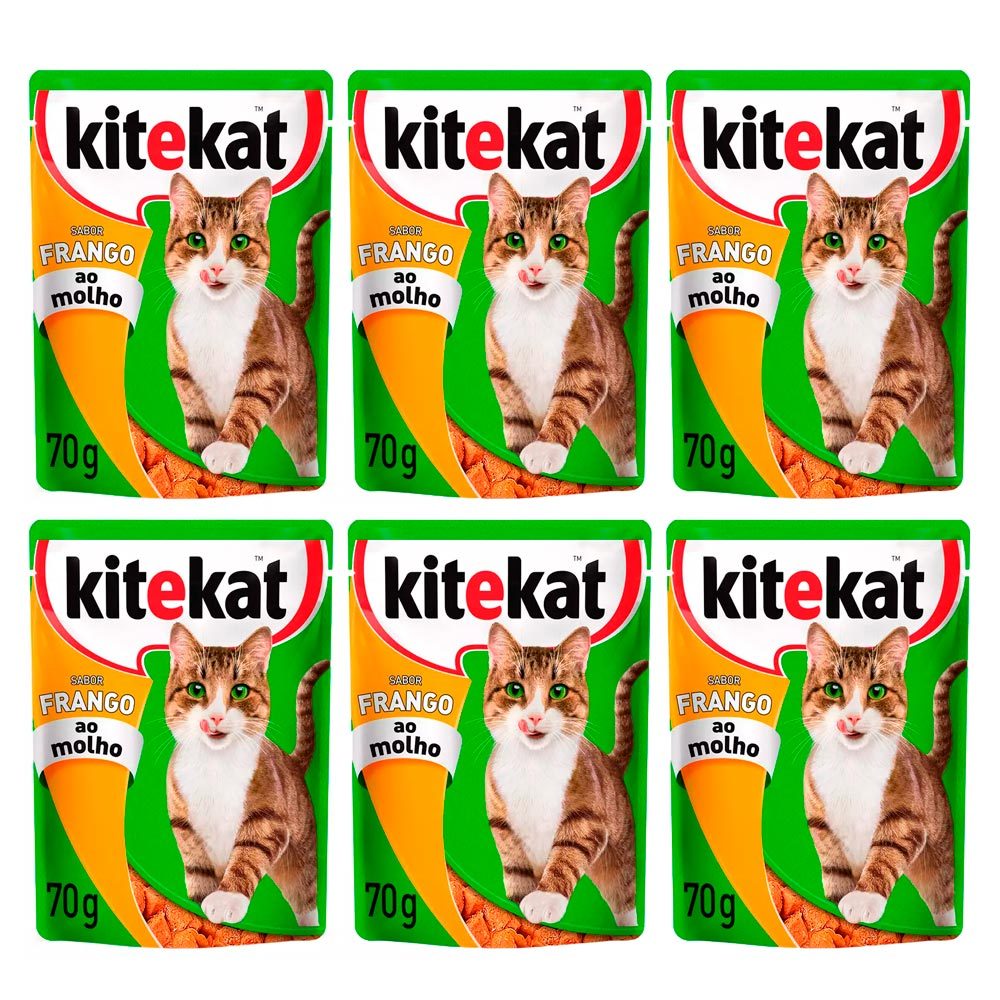 Kit 6 Ração Úmida para Gatos KiteKat Adulto Sabor Frango ao Molho em Sachê 70g