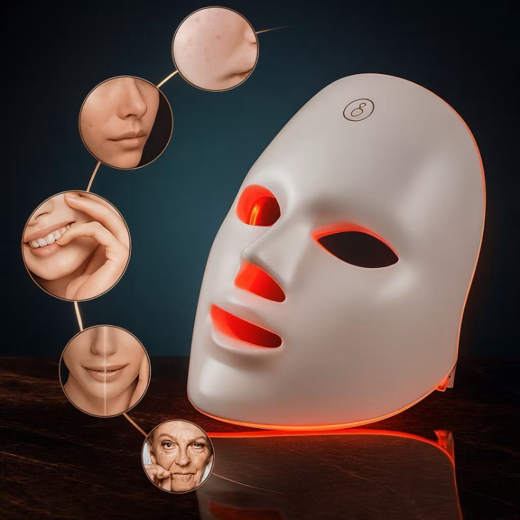 Máscara Facial LED 7 Cores Profissiona , Controla Acne e Reduz Poros para Tratamento Facial