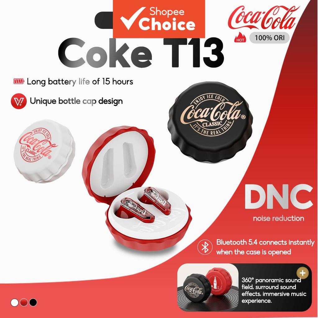 Fones De Ouvido Coca-Cola Sprite T13 TWS Sem Fio Bluetooth 5.4 Design Semi-In-Ear ENC Cancelamento De Ruído Bateria De L