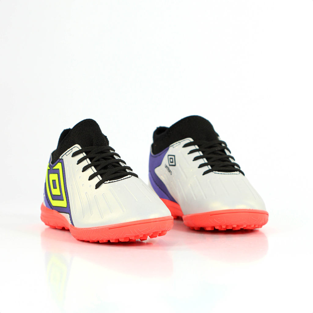 Chuteira Umbro Society Ux Jr Branco Roxo e Coral - Juvenil — imagem 2 de 2