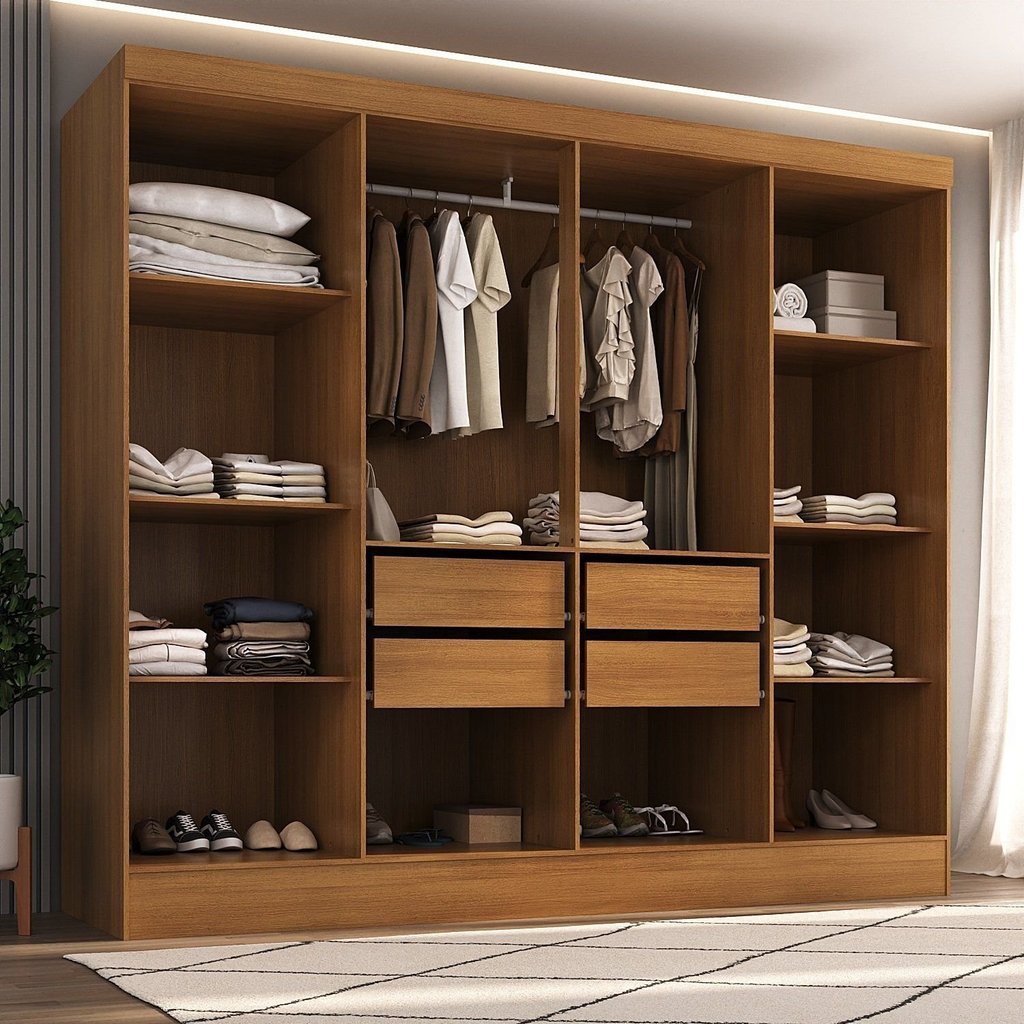 Closet Casal 100% MDF 4 Gavetas Jatobá Yescasa Bege/Cinamomo Cinamomo