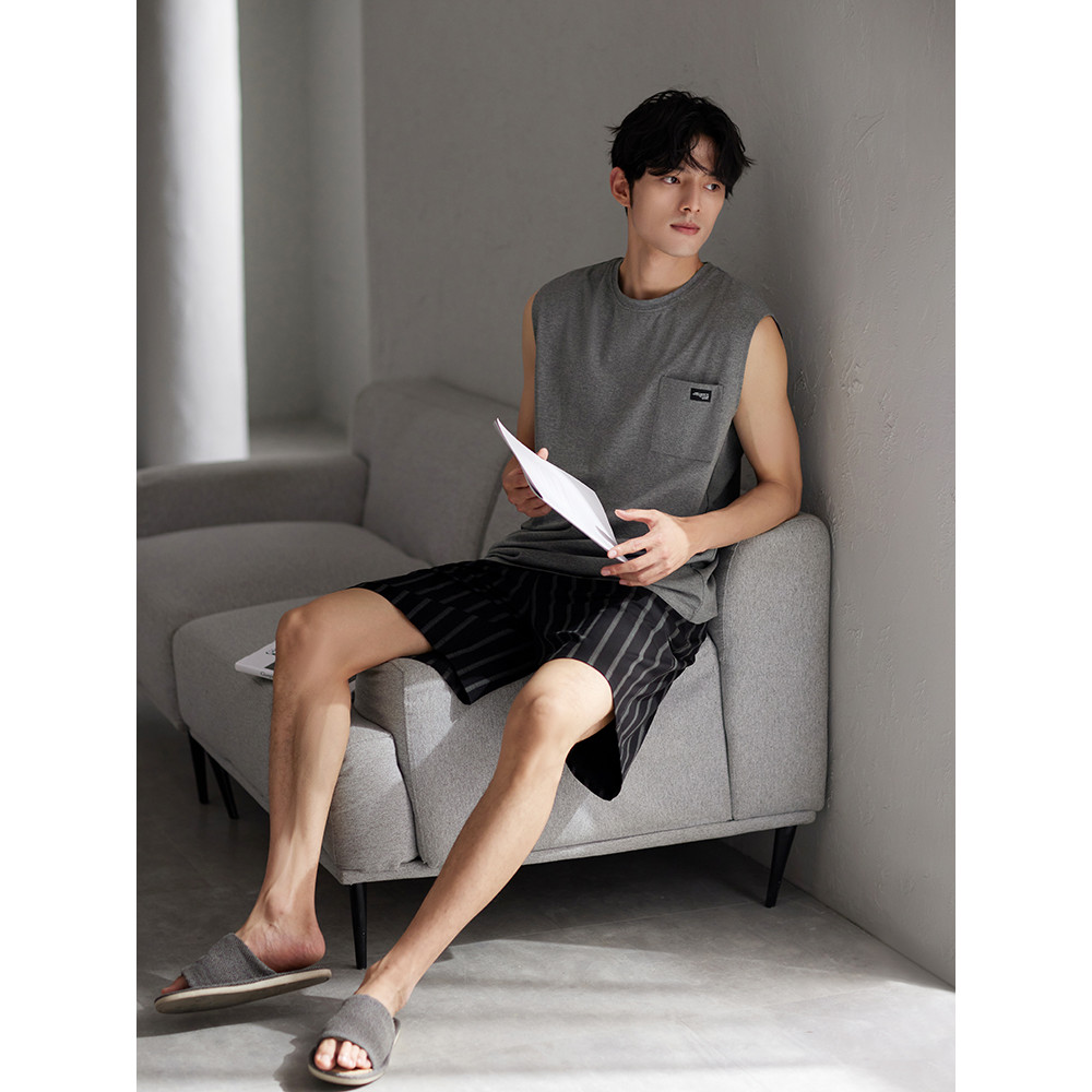 Pijamas masculinos verão sem mangas colete Shorts puro algodão Homewear verão masculino Plus Size terno Casual