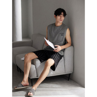 Pijamas masculinos verão sem mangas colete Shorts puro algodão Homewear verão masculino Plus Size terno Casual