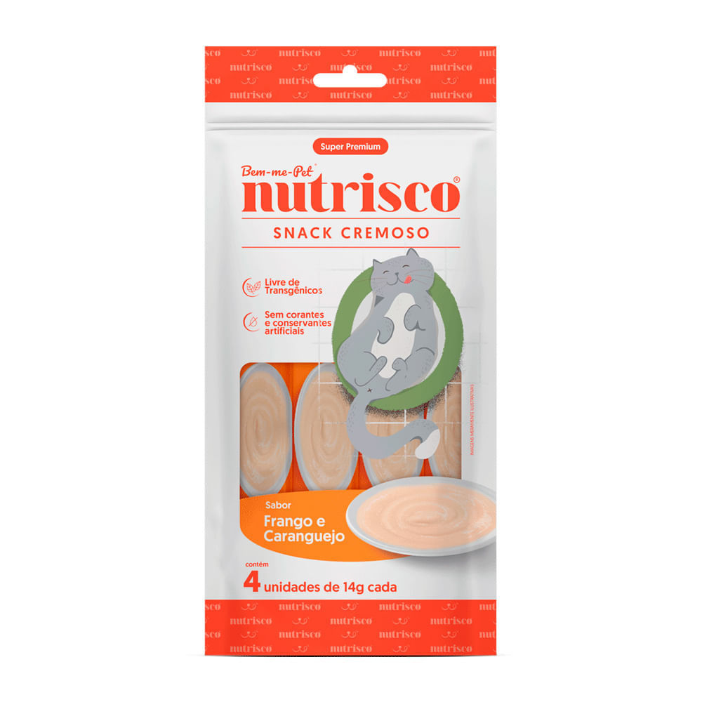 Snack Cremoso Nutrisco Bem Me Pet para Gatos Super Premium Sabor Frango e Caranguejo 4 Unidades de 14g cada